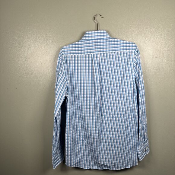 Michael Kors Sz 15 : 32/33 Slim Fit Checker Button Collar Shirt Blue Long Sleeve - Picture 3 of 10